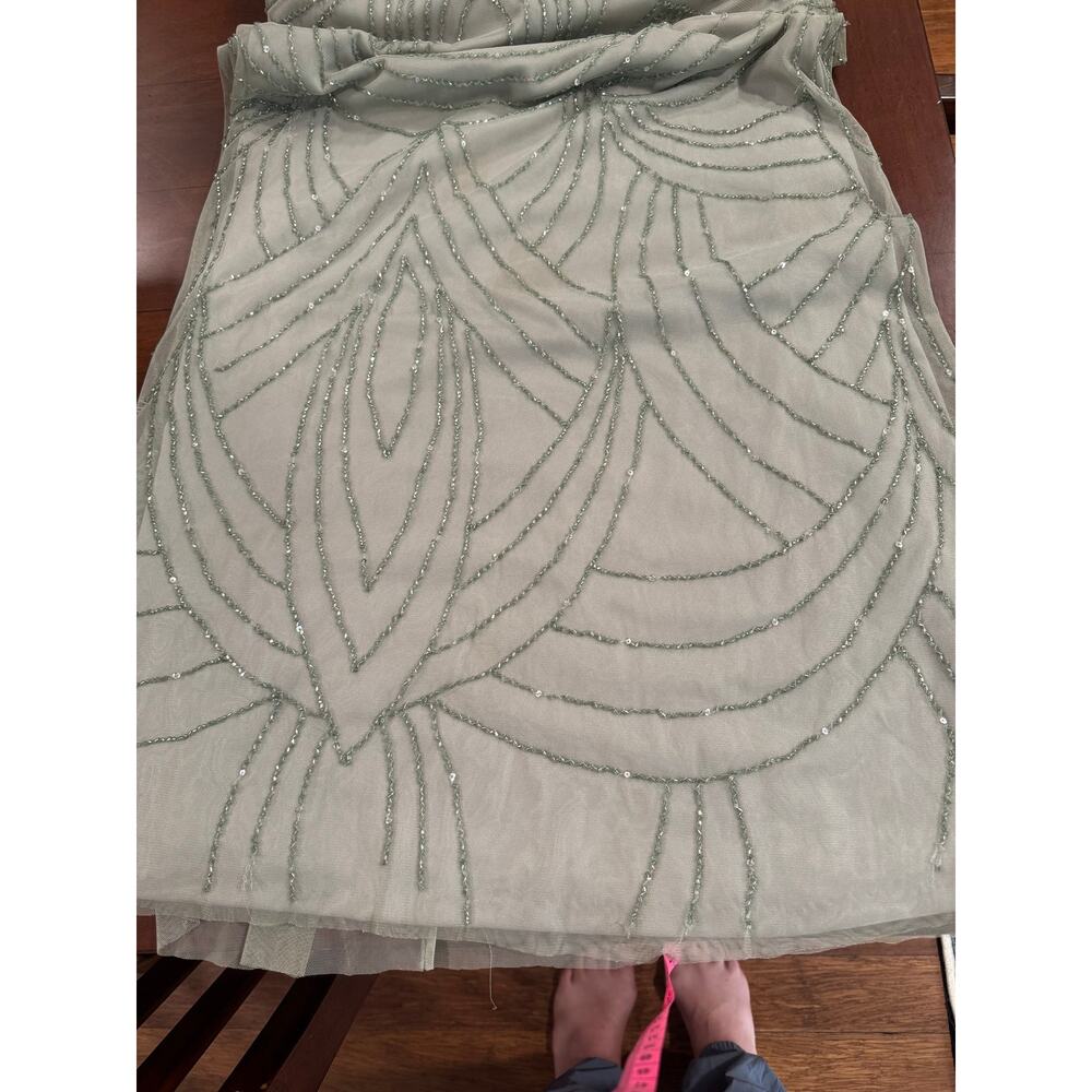 Adrianna Papell Mint Chiffon Beaded Sleeveless Art Deco Gown Ice Ball Size 2 PLL - Picture 11 of 16
